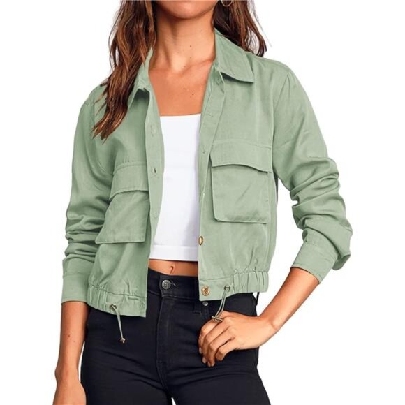 Women's Military Safari Cropped Jackets Button Down Lightweight